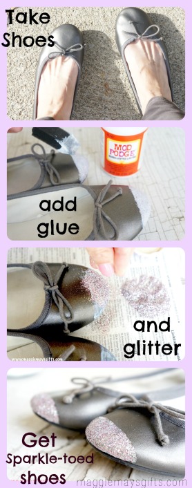 Make Sparkle-toed Shoes using glitter and mod podge